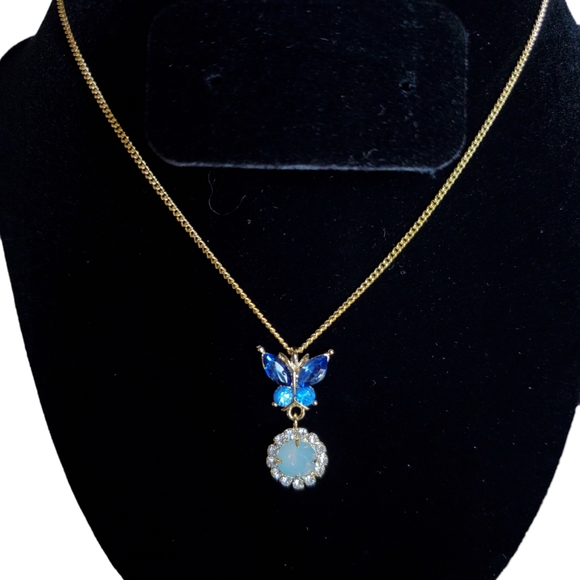 Jewelry - 🦋Blue crystal fire opal butterfly necklace
